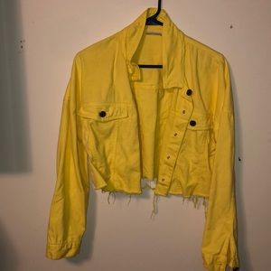 Chic yellow crop denim distressed jacket